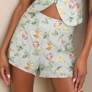 Lulus Noticeably Perfect Sage Green Floral High-rise Shorts - Size S